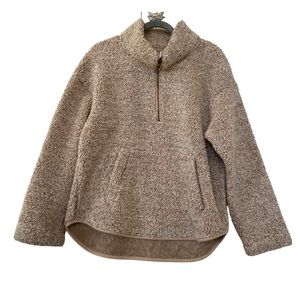 Old Navy large sherpa half zip pullover jacket sweater beige pocket cozy neutral